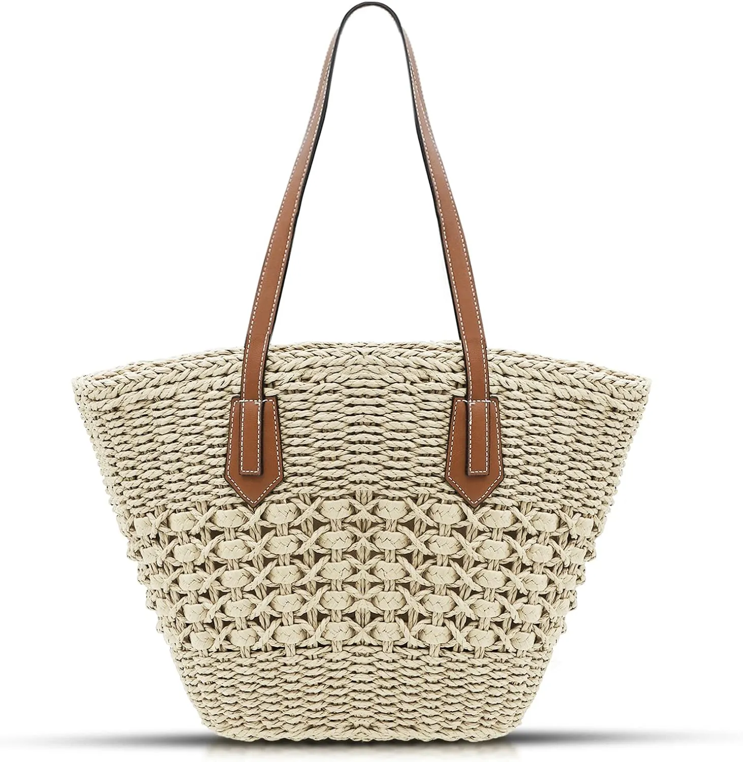 Tote Bag for Women, Straw Beach Bag, Hand Woven Bag, Large Capacity Basket bag Travel Bag for Vacation, Daily Matching, Summer Handbag (Beige)