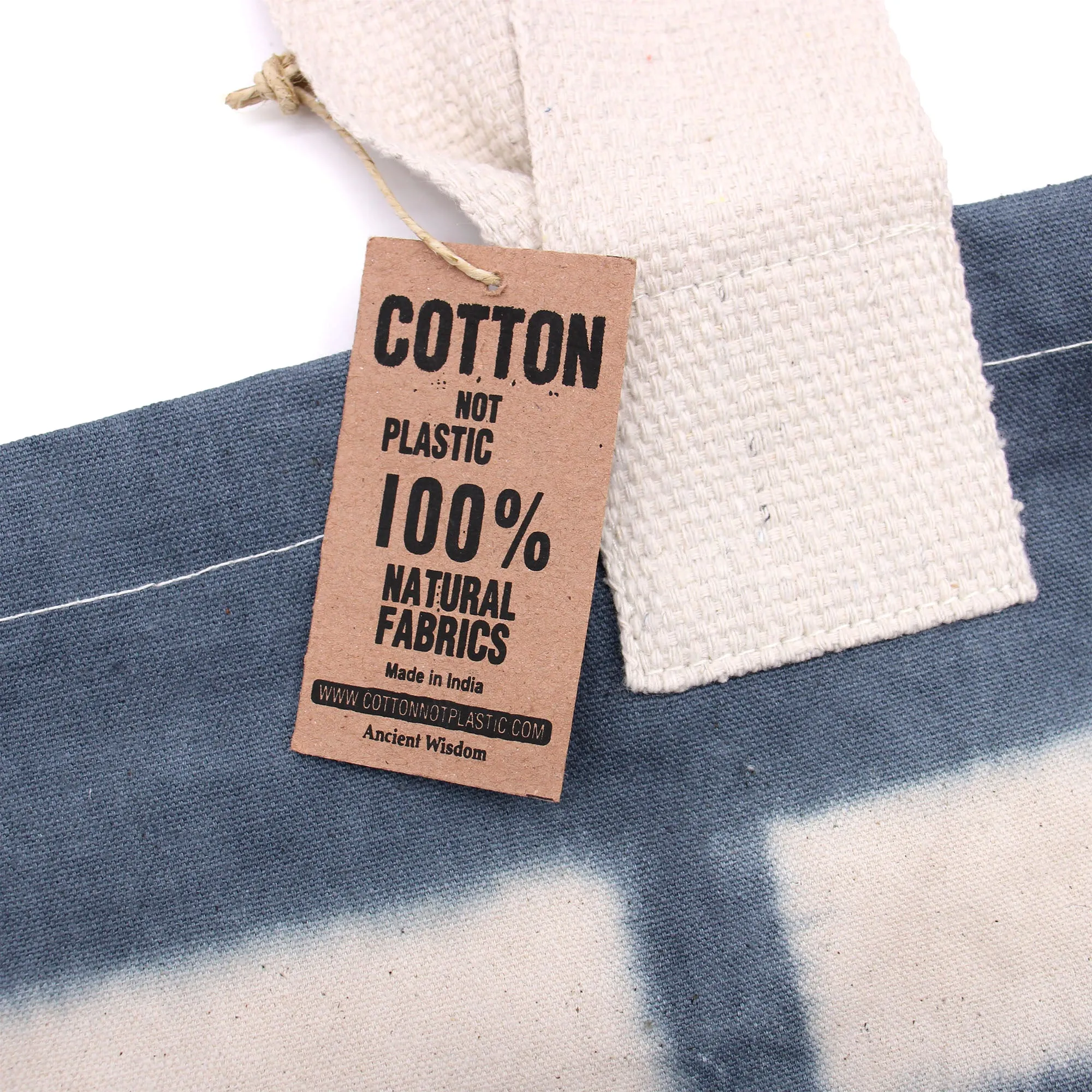 Tote Bag Natural Tye-Dye Cotton Bag (8oz) - 38x42x12cm - Grey Blocks - Natural Handle