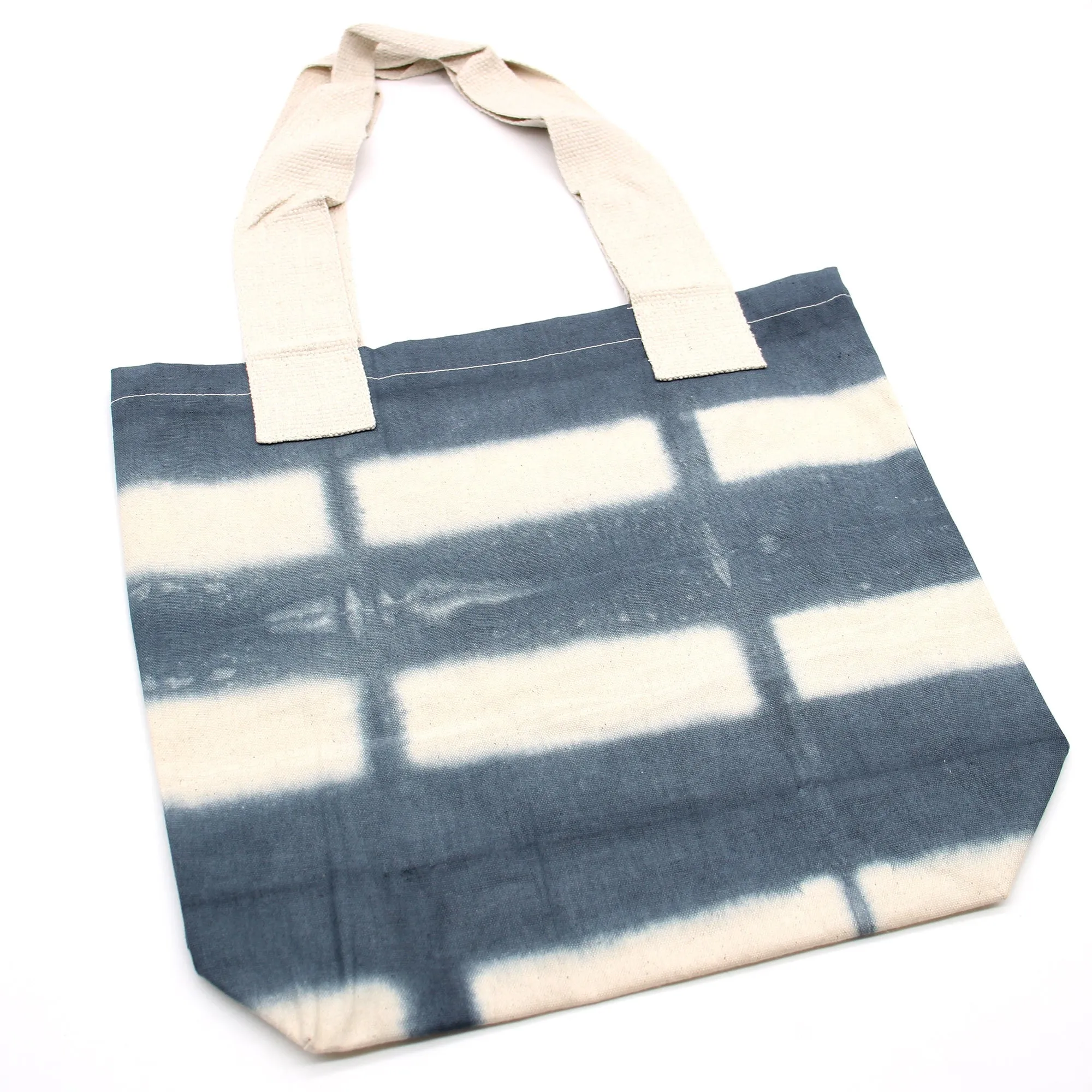 Tote Bag Natural Tye-Dye Cotton Bag (8oz) - 38x42x12cm - Grey Blocks - Natural Handle