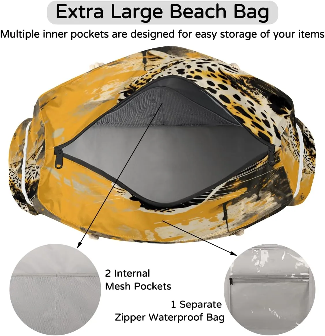 Tote Beach Bag for Women Large Zipper Beach Bags Waterproof Sandproof Cute Owls Gym Swim Pool Travel Bag