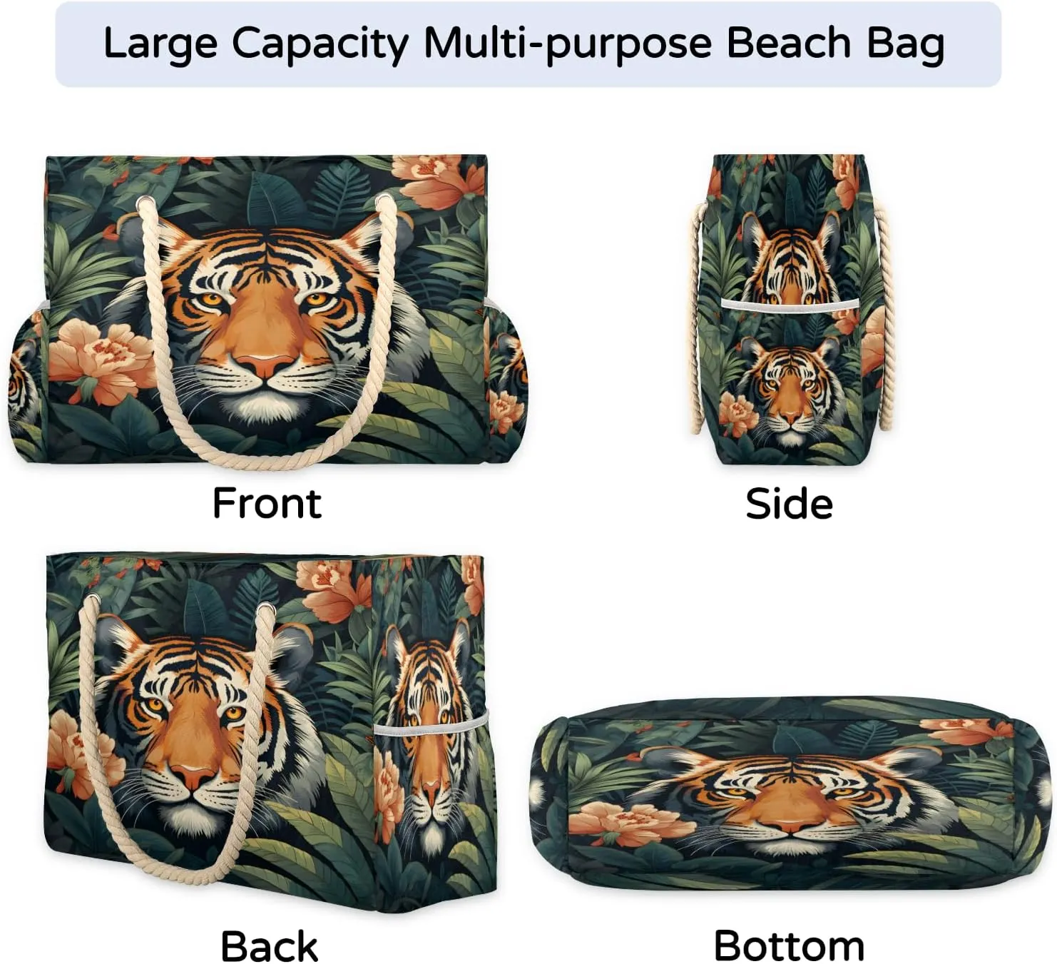 Tote Beach Bag for Women Large Zipper Beach Bags Waterproof Sandproof Gym Swim Pool Travel Bag