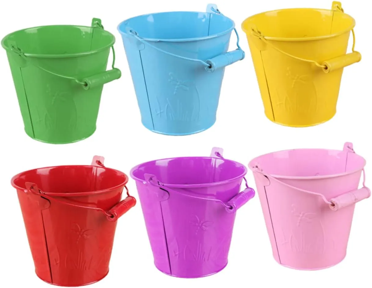 Totority 6pcs Mini Beach Buckets for Boys and Girls Buckets for Beach Play Lightweight Tinplate Design for Backyard Outdoor Activities