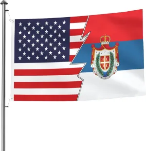 Tradicionalna zastava Vojvodine sa grbom and America Flag 5x8 Ft Heavy Duty Durable Double-Sided Outdoor Home Patio Yard Decorative Banner