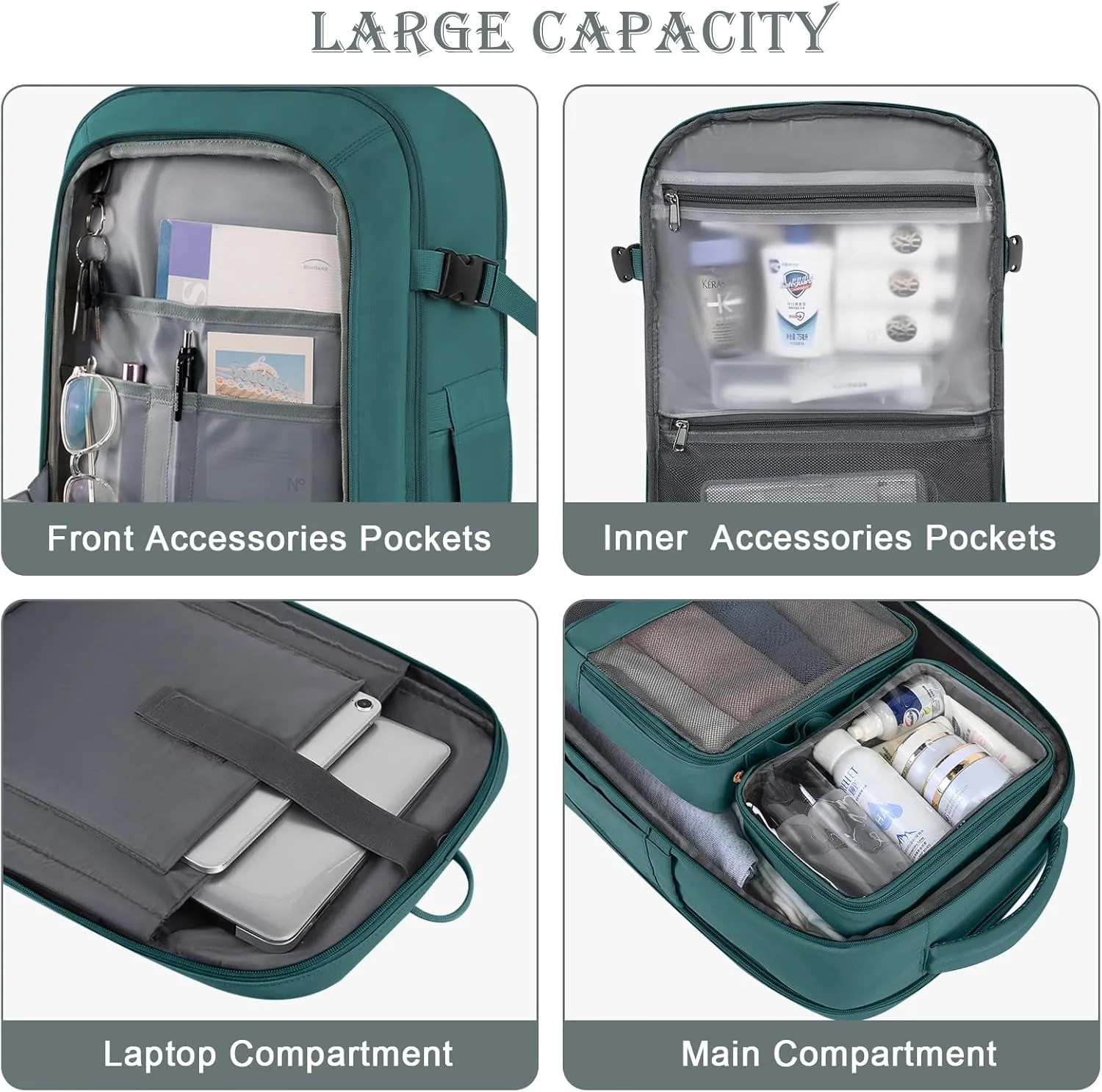 Travel Backpack, Carry-on Backpack for Men Women, Travel Backpack Carry on Flight Approved, 40L Personal Item Backpack, Travel Essentials Must Haves, Peacock Blue