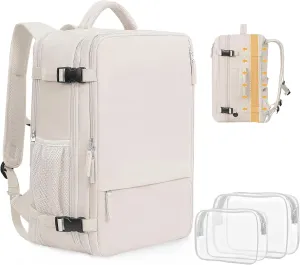 Travel Backpack For Women, Airline Approved Personal Item Bag, Carry On Backpack,17 Inch Laptop School Backpack, Waterproof Casual Overnight Bag, Hiking Backpack (Beige)