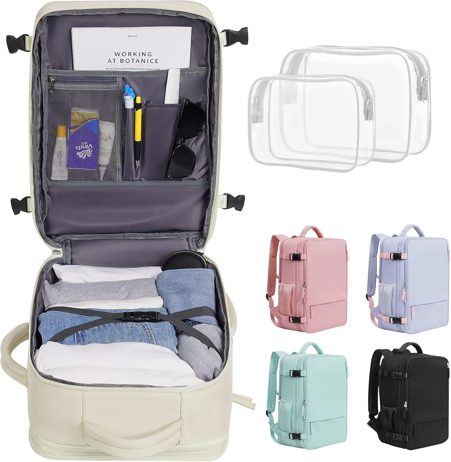 Travel Backpack For Women, Airline Approved Personal Item Bag, Carry On Backpack,17 Inch Laptop School Backpack, Waterproof Casual Overnight Bag, Hiking Backpack (Beige)