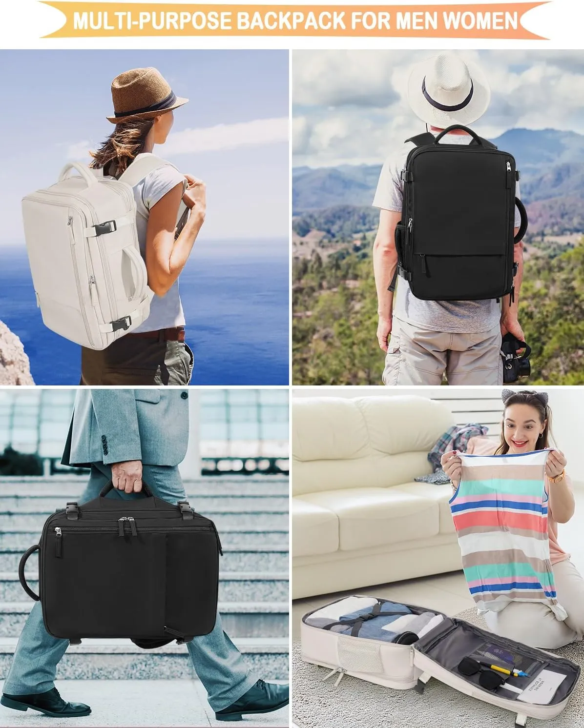 Travel Backpack For Women, Airline Approved Personal Item Bag, Carry On Backpack,17 Inch Laptop School Backpack, Waterproof Casual Overnight Bag, Hiking Backpack (Beige)