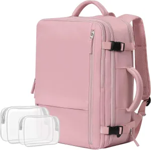 Travel Backpack For Women, Carry On Backpack Airline Approved, 17 Inch Laptop Backpack, Waterproof Outdoor Sports Casual Bussiness Daypack, Hiking Backpack (Pink)
