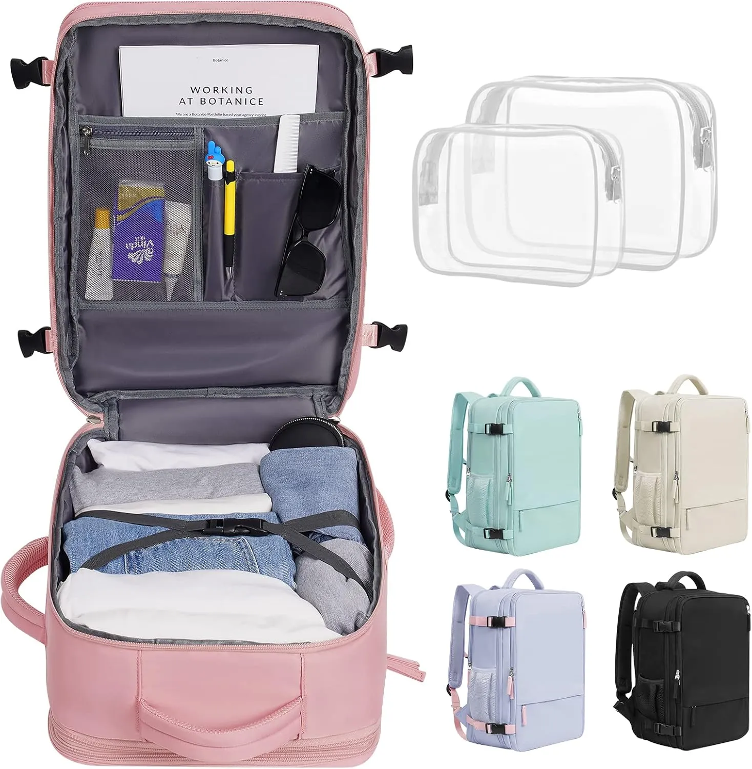 Travel Backpack For Women, Carry On Backpack Airline Approved, 17 Inch Laptop Backpack, Waterproof Outdoor Sports Casual Bussiness Daypack, Hiking Backpack (Pink)