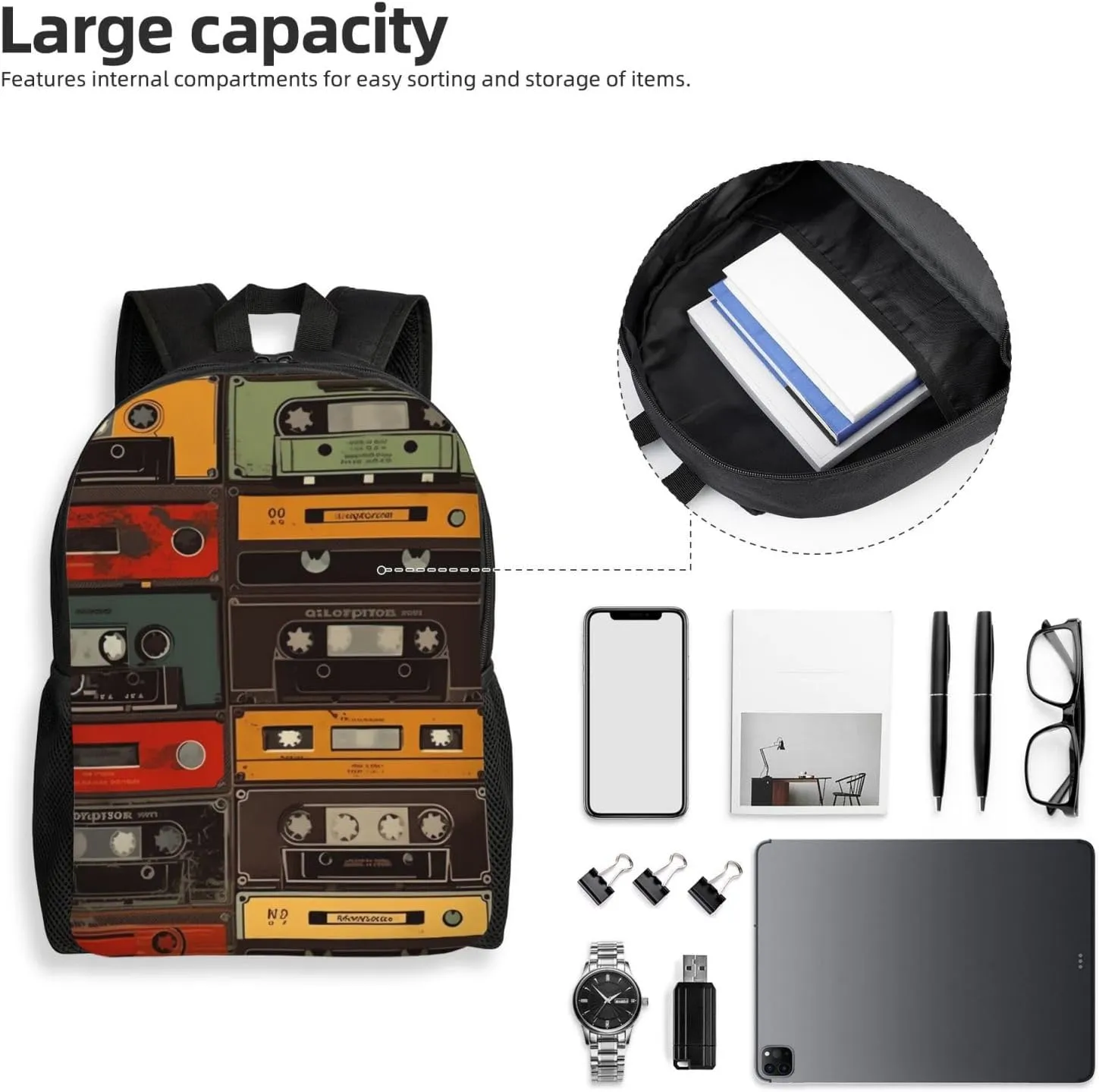 Travel Backpack for Women Men Carry On Backpack Waterproof 15.6inch Laptop Backpack Vintage tape