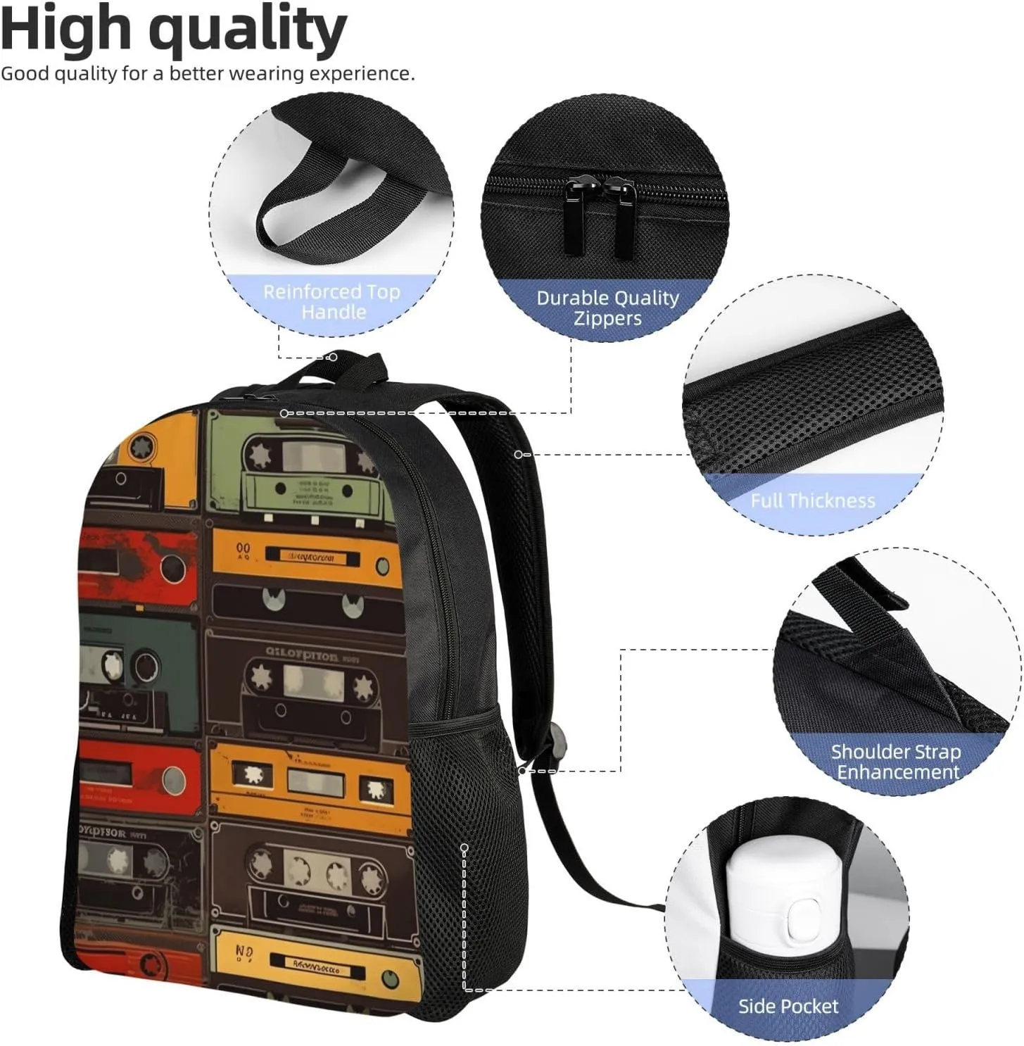 Travel Backpack for Women Men Carry On Backpack Waterproof 15.6inch Laptop Backpack Vintage tape