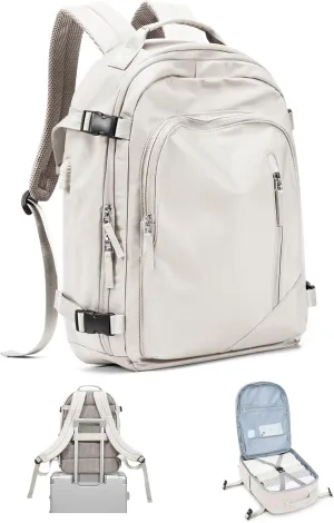 Travel Backpack for Women Men, Waterproof Carry on Backpack for Flight Approved Personal Item Bag, Business Laptop Backpack with USB Charging for Hiking Gym with Shoe Compartment Casual Daypack White