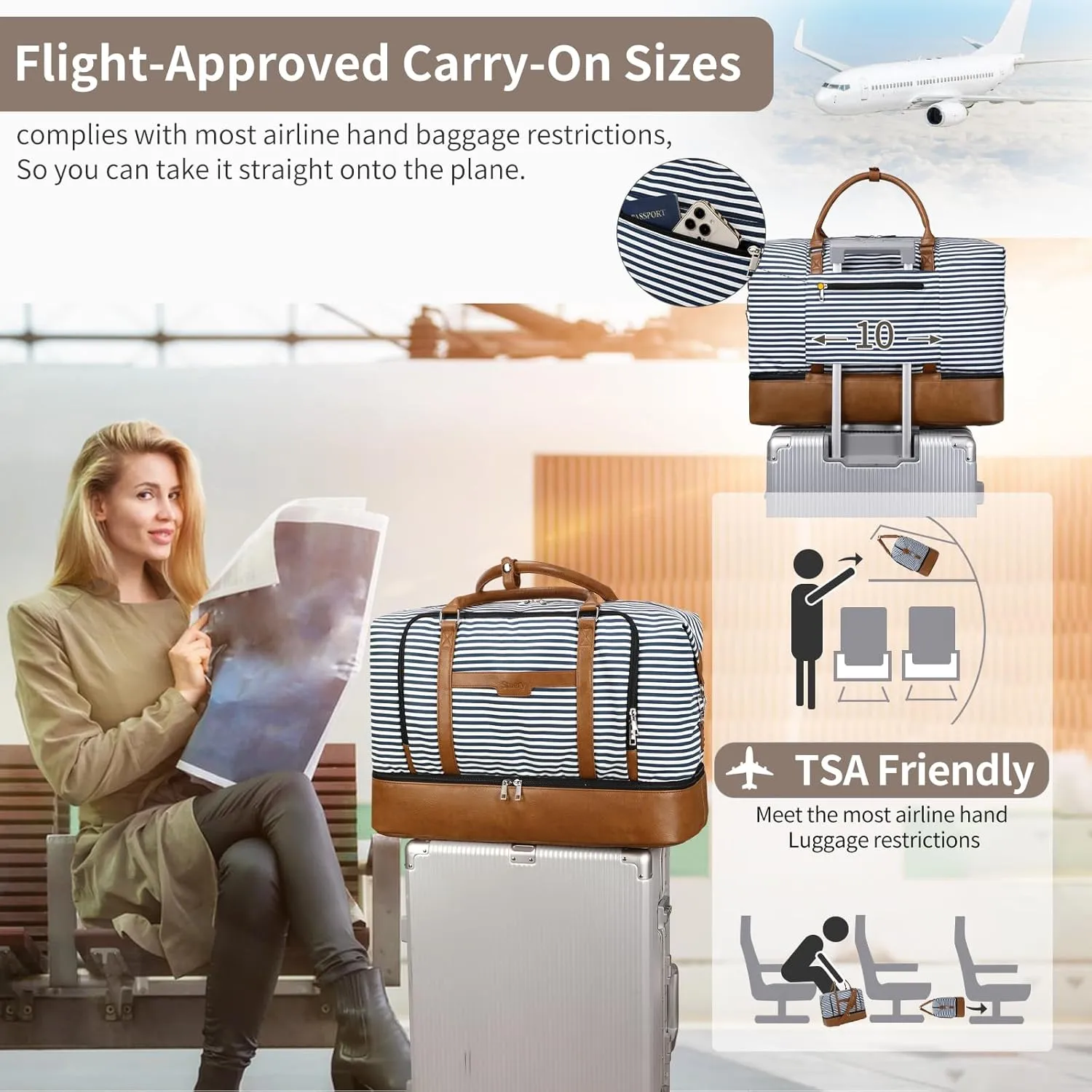 Travel Bag for Women: 21" Large Weekender Bags for Women with Shoe Compartment & Toiletry Bags, 3PCS Overnight Duffel Tote for Carry on Weekend Travel Business Trip Airplane Traveling, Gym