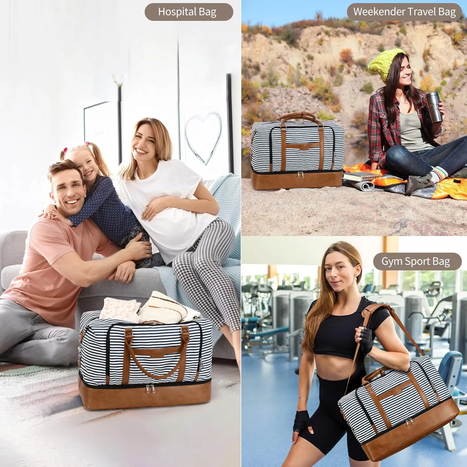 Travel Bag for Women: 21" Large Weekender Bags for Women with Shoe Compartment & Toiletry Bags, 3PCS Overnight Duffel Tote for Carry on Weekend Travel Business Trip Airplane Traveling, Gym