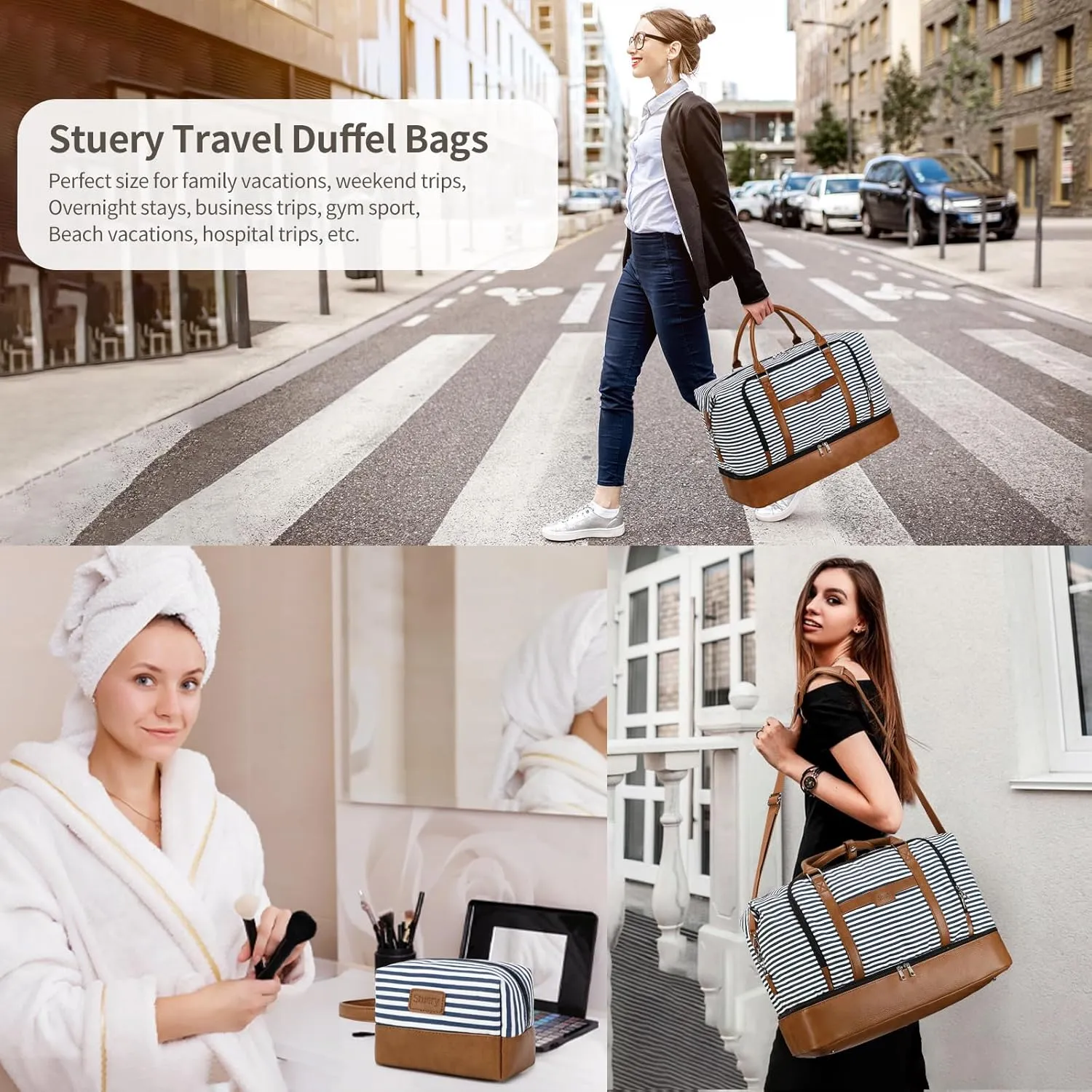 Travel Bag for Women: 21" Large Weekender Bags for Women with Shoe Compartment & Toiletry Bags, 3PCS Overnight Duffel Tote for Carry on Weekend Travel Business Trip Airplane Traveling, Gym