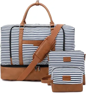 Travel Bag for Women: 21" Large Weekender Bags for Women with Shoe Compartment & Toiletry Bags, 3PCS Overnight Duffel Tote for Carry on Weekend Travel Business Trip Airplane Traveling, Gym