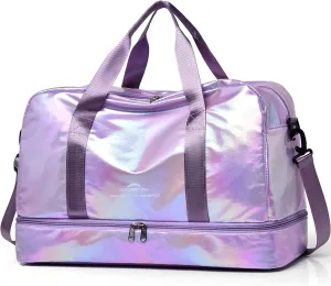 Travel Bag, Gym Bag for Women, Weekender Bags for Women, 40 L Waterproof Duffel Bag, with Shoe and Wet Compartments, Perfect for Gym,Overnight and Travel Use (Purple)