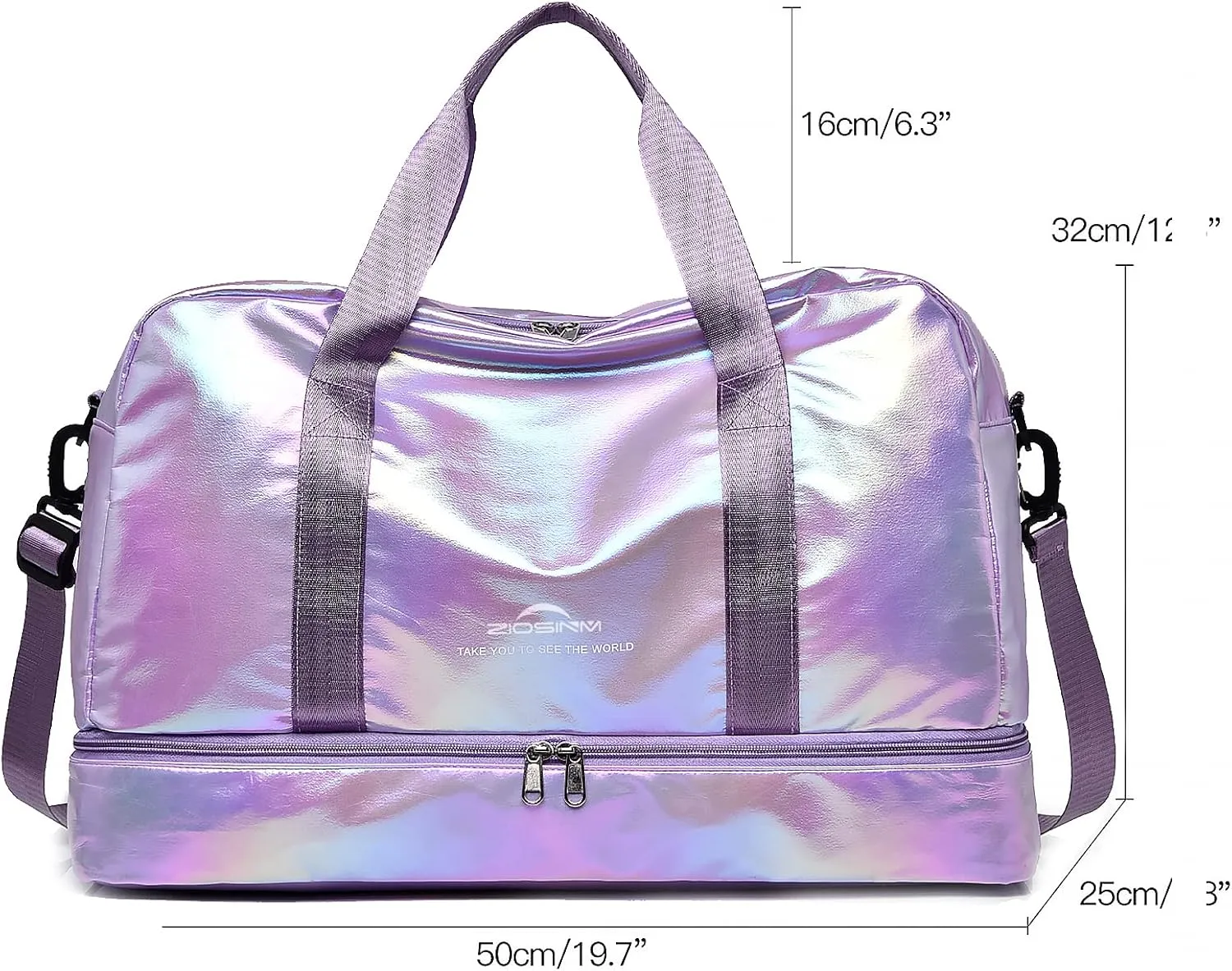 Travel Bag, Gym Bag for Women, Weekender Bags for Women, 40 L Waterproof Duffel Bag, with Shoe and Wet Compartments, Perfect for Gym,Overnight and Travel Use (Purple)