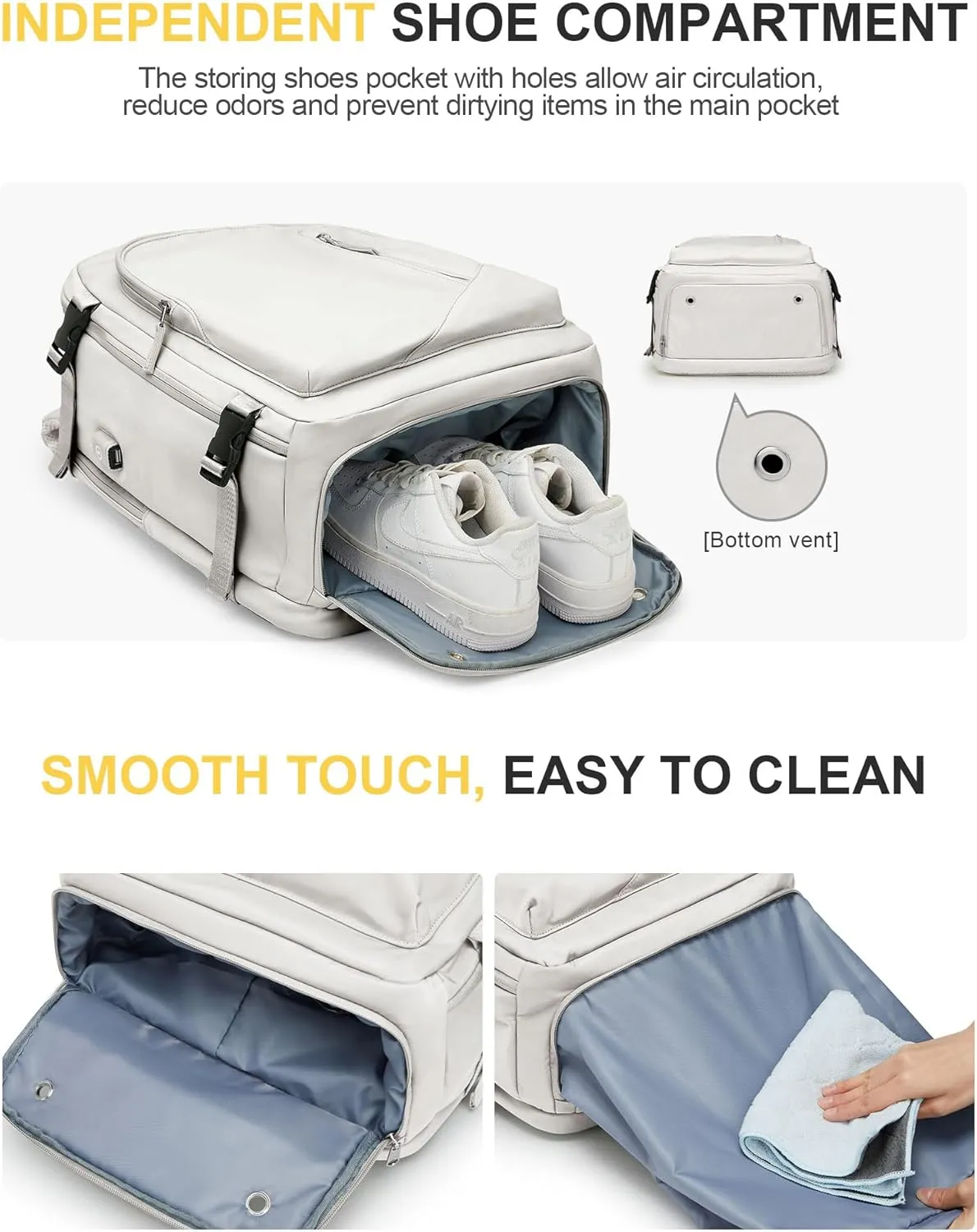 Travel Carry on Laptop Backpack for Women Men, Expandable Flight Approved Backpack, Waterproof Sports College bag Casual Daypack for Weekender Business Hiking with Shoe Compartment Beige