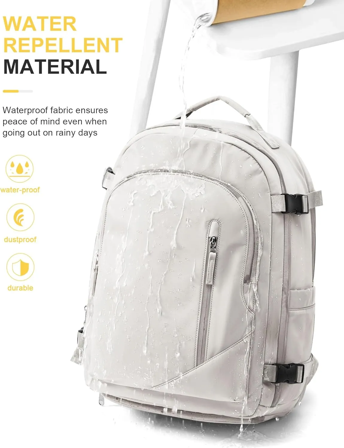 Travel Carry on Laptop Backpack for Women Men, Expandable Flight Approved Backpack, Waterproof Sports College bag Casual Daypack for Weekender Business Hiking with Shoe Compartment Beige