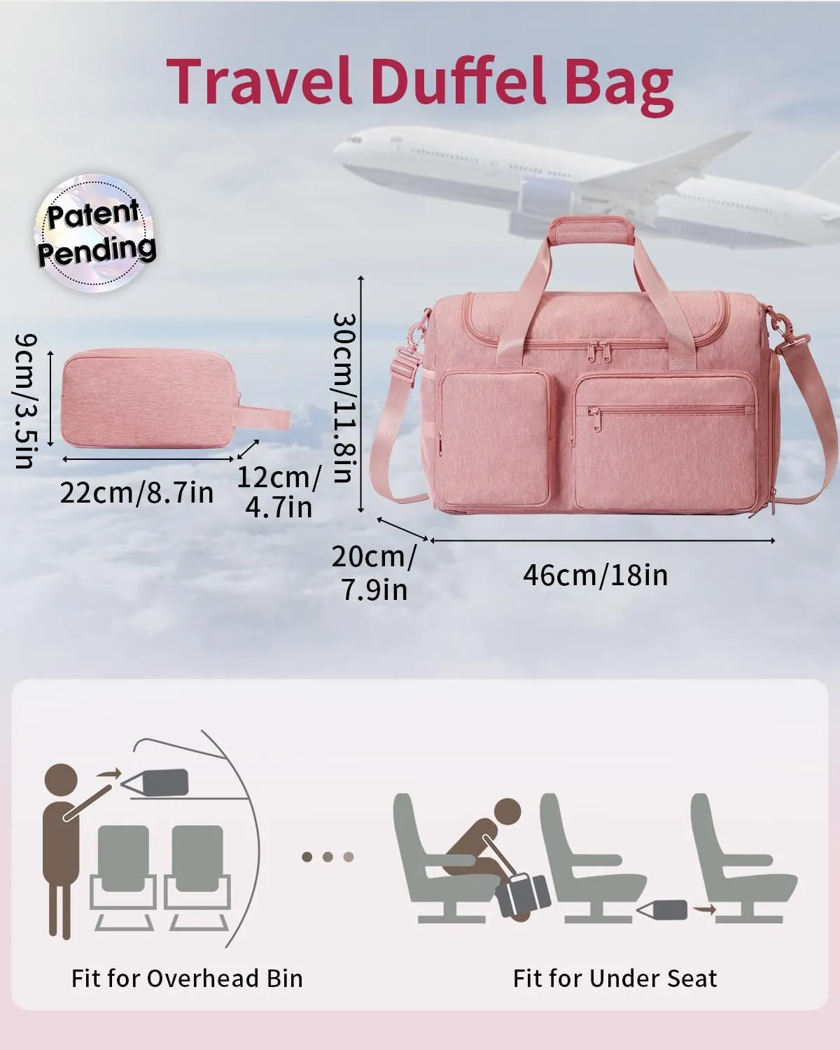 Travel Duffel Bag 27L Gym Bag with Shoe Compartment Carry on Overnight Backpack with Toiletry Bag & Wet Pocket Patent Pending