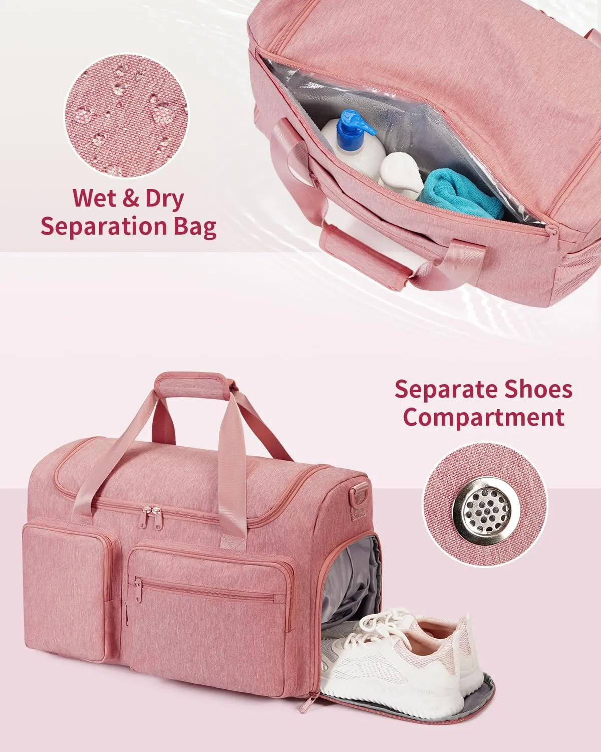 Travel Duffel Bag 27L Gym Bag with Shoe Compartment Carry on Overnight Backpack with Toiletry Bag & Wet Pocket Patent Pending