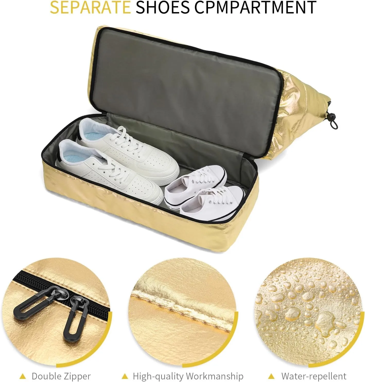 Travel Duffel Bag for Women, 50L Weekender Bag, Gym Bag with Shoes Compartment, Carry on Overnight Bag with Toiletry Bag for Travel Trip Camping, Gold