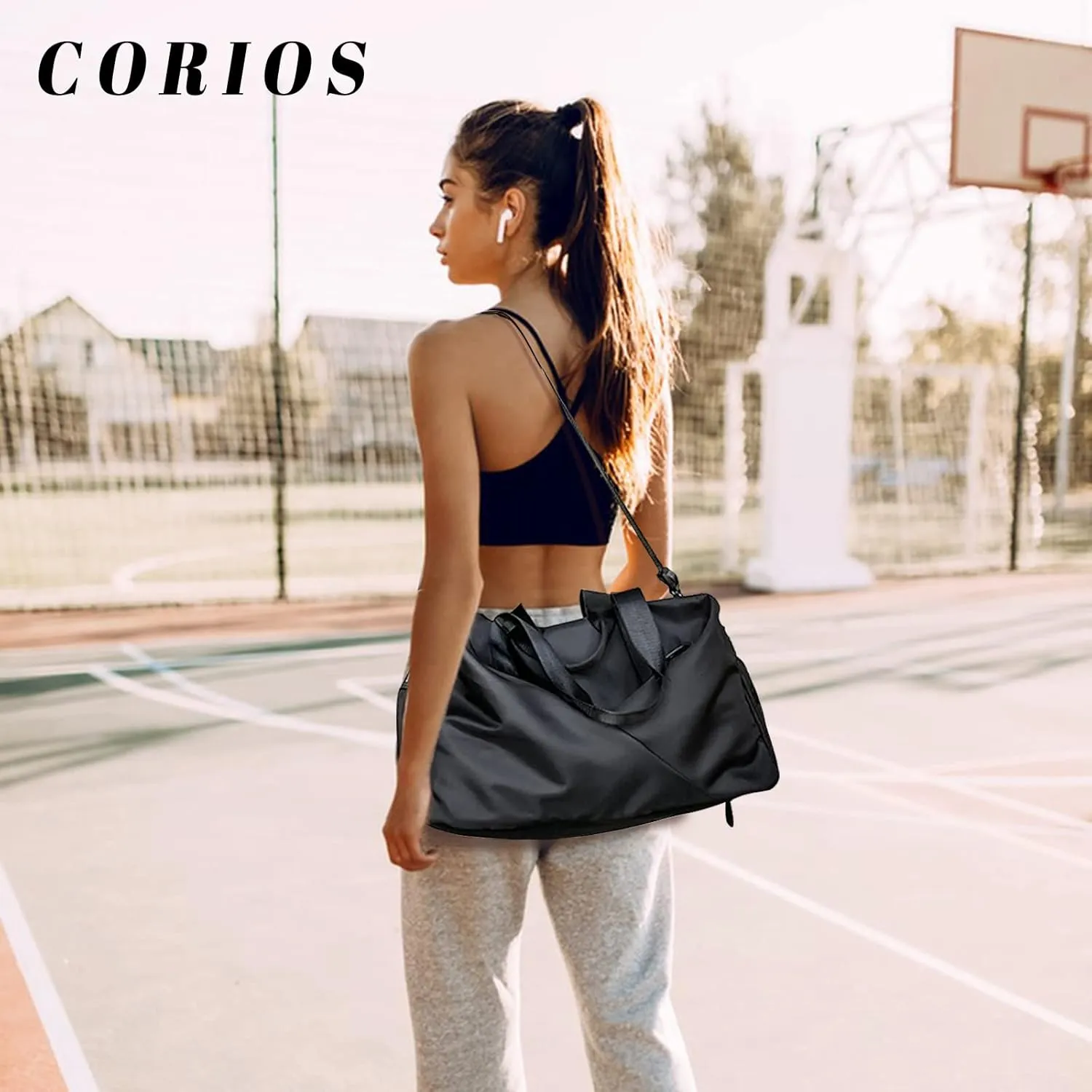 Travel Duffel Bag for Women/Men Sport Duffel Bag Weekend Shoulder Bag Large Gym Tote Bag Overnight Bag Nylon Hospital Bag Carry On Luggage with Shoes Compartment and Wet Pocket Black
