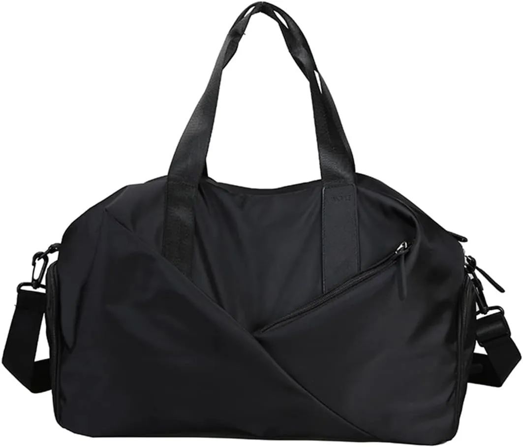 Travel Duffel Bag for Women/Men Sport Duffel Bag Weekend Shoulder Bag Large Gym Tote Bag Overnight Bag Nylon Hospital Bag Carry On Luggage with Shoes Compartment and Wet Pocket Black