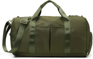 Travel Duffel Bag Gym Sports Duffle Bag with Wet Pocket & Shoes Compartment Water Resistant Luggage Packable Duffle Bag Weekender Bag for Women and Men (army green)