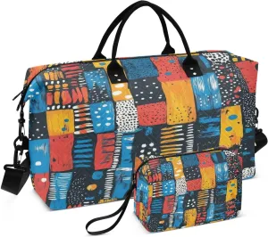 Travel Duffel Bag Large Weekender Overnight Bags for Women Men, African Texture Gym Bag with Toiletry Bag