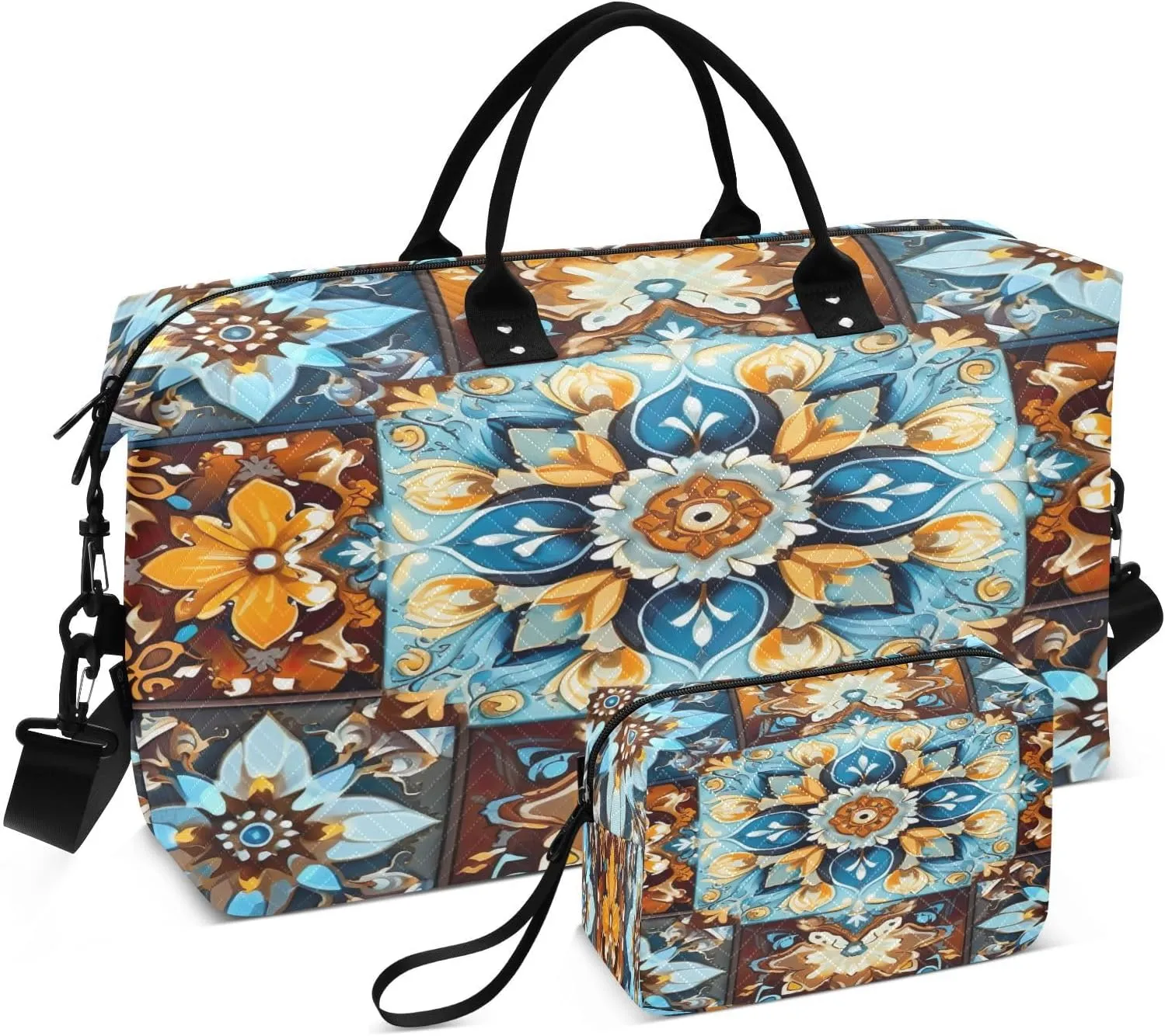 Travel Duffel Bag Large Weekender Overnight Bags for Women Men, Mexican Tiles Gym Bag with Toiletry Bag