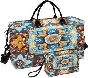 Travel Duffel Bag Large Weekender Overnight Bags for Women Men, Mexican Tiles Gym Bag with Toiletry Bag