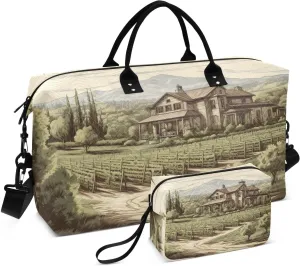 Travel Duffel Bag Large Weekender Overnight Bags for Women Men, Village Path Gym Bag with Toiletry Bag
