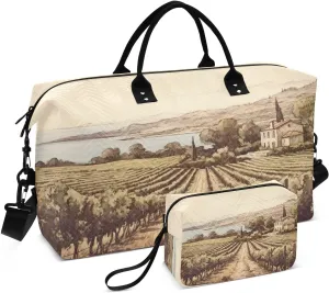 Travel Duffel Bag Large Weekender Overnight Bags for Women Men, Village Path Gym Bag with Toiletry Bag