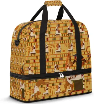 Travel Duffel Bag Vintage Ancient Egypt Mural Anubis Sport Gym Bag for Woman Man,Waterproof Foldable Weekend Overnight Bag for Yoga Workout Training with Shoe Compartment