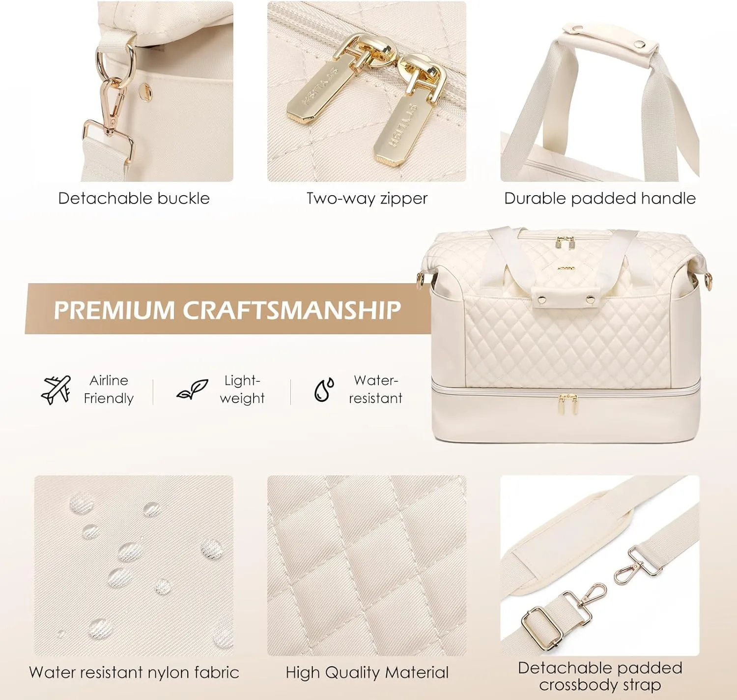 Travel Duffel Bag-Weekender Overnight Tote Bag for Women Duffle Bag with Wet Pocket & Shoes Compartment Carry on Tote Bags for Business Trips,Travel,Sports,Gym,Yoga,Hospital,3 Pcs Set, 43L,Beige