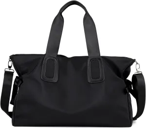 Travel Duffel Bags Solid Color Oxford Cloth Shoulder Travel Tote Bag Large Capacity Boarding Handbags for Women Crossbody Bags(Black)