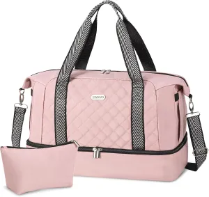 Travel Duffel Bags, Weekender Bags for Women with Shoe Compartment, Overnight Bag with Wet Pocket & Toiletry Bag for Airplane Travel, Trip, Gym, Yoga, Labor and Delivery, Pink