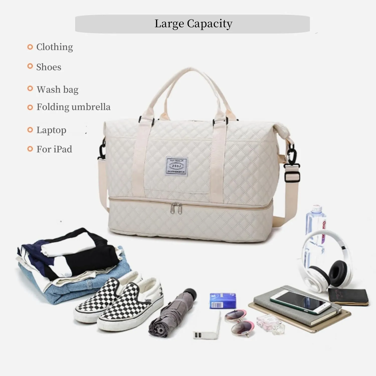 Travel Duffel Bags with Toiletry Bag and Shoe Compartment, Wet Pocket,Carry On Overnight Bag for Women Travel,Gym,Weekend.Hospital Bags for Labor and Delivery (Black)