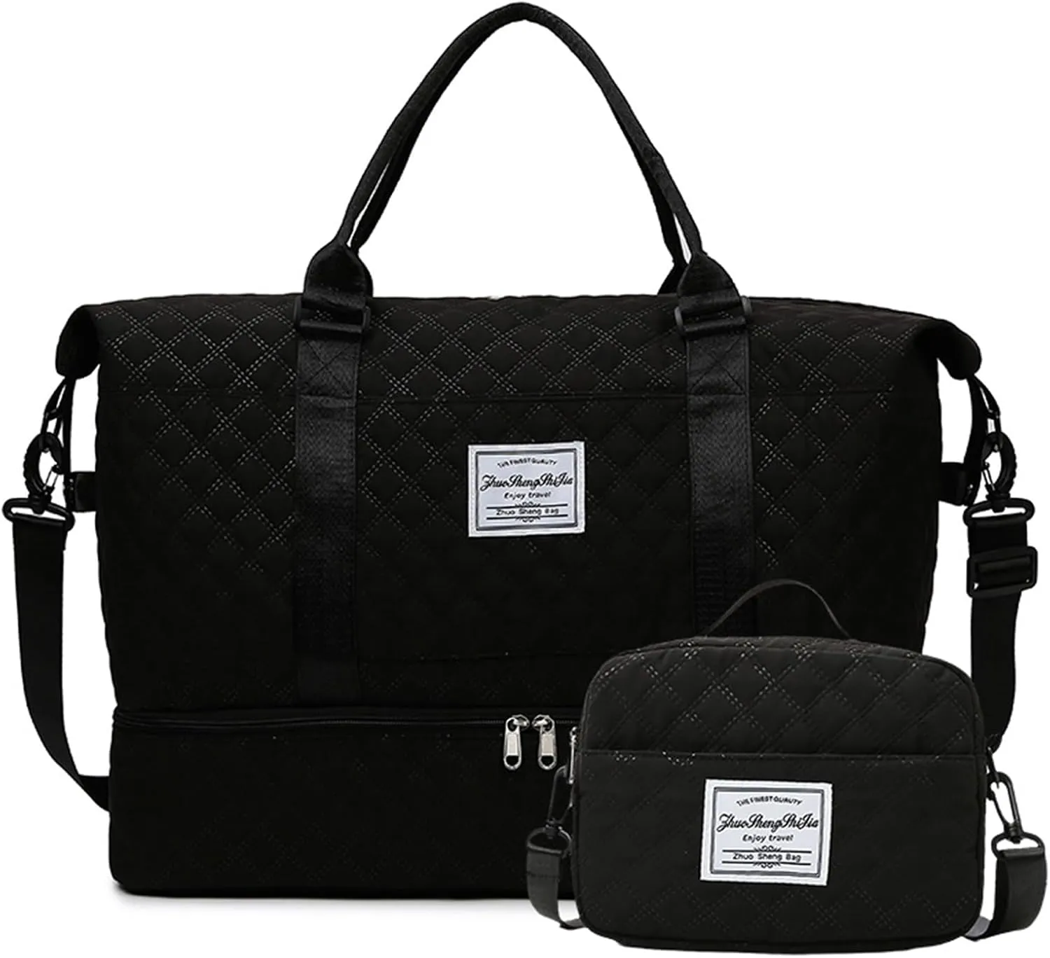 Travel Duffel Bags with Toiletry Bag and Shoe Compartment, Wet Pocket,Carry On Overnight Bag for Women Travel,Gym,Weekend.Hospital Bags for Labor and Delivery (Black)
