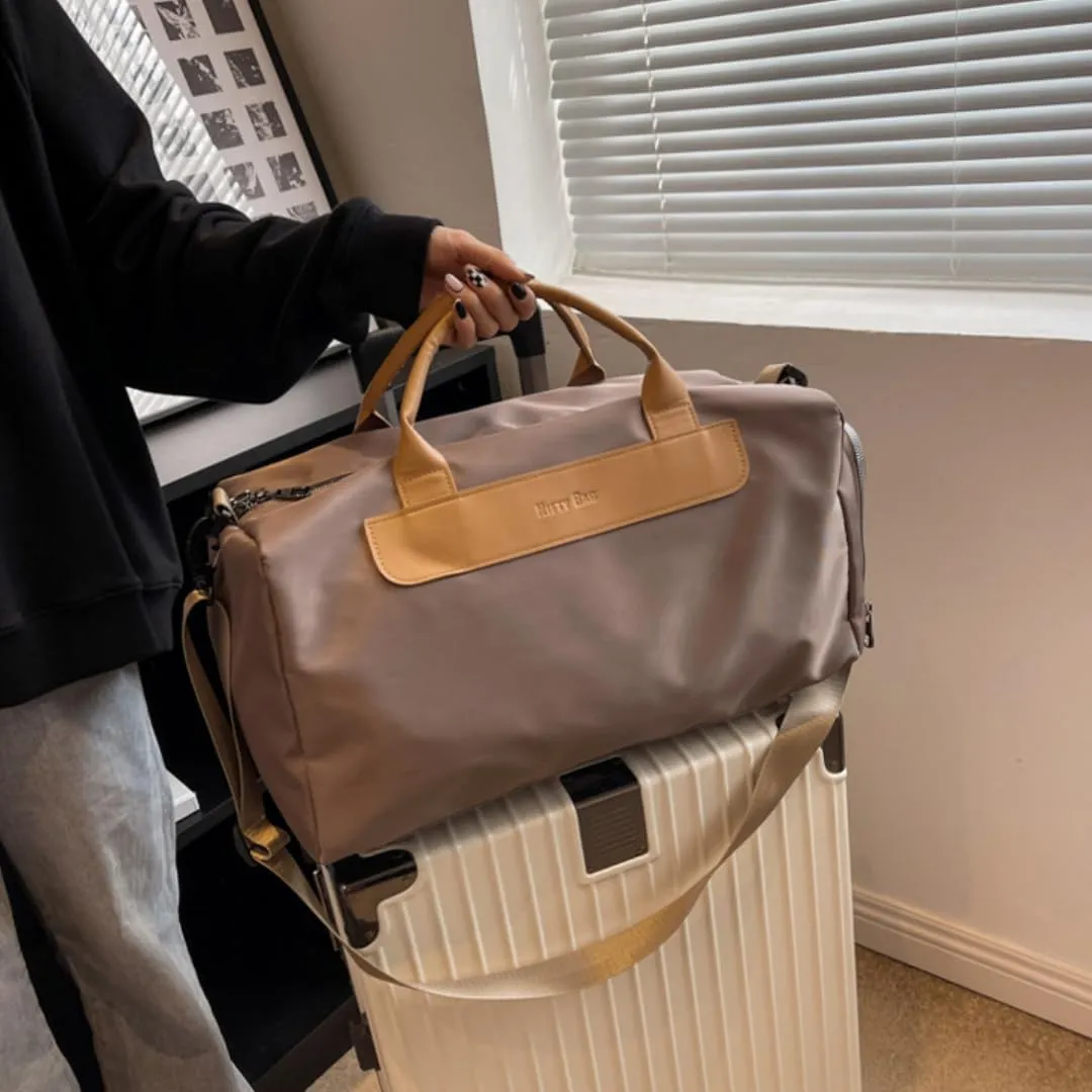 Travel Duffel Bag,Women's Dry-Wet Separated Swim & Sporty Yoga Fitness Bag -17.3x9.1x9.1" Large Capacity with Stylish Design (Brown)
