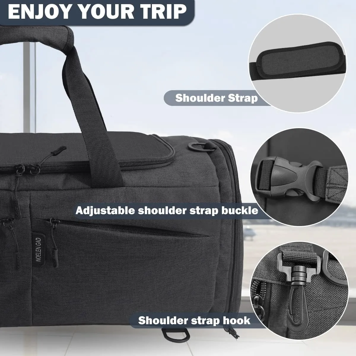Travel Duffle Bag for men 50L Medium Sports Gym Bag with Dry wet separation Pocket & Shoes Compartment Weekender Overnight Backpack for Traveling Duffel Bag Backpack (Black)