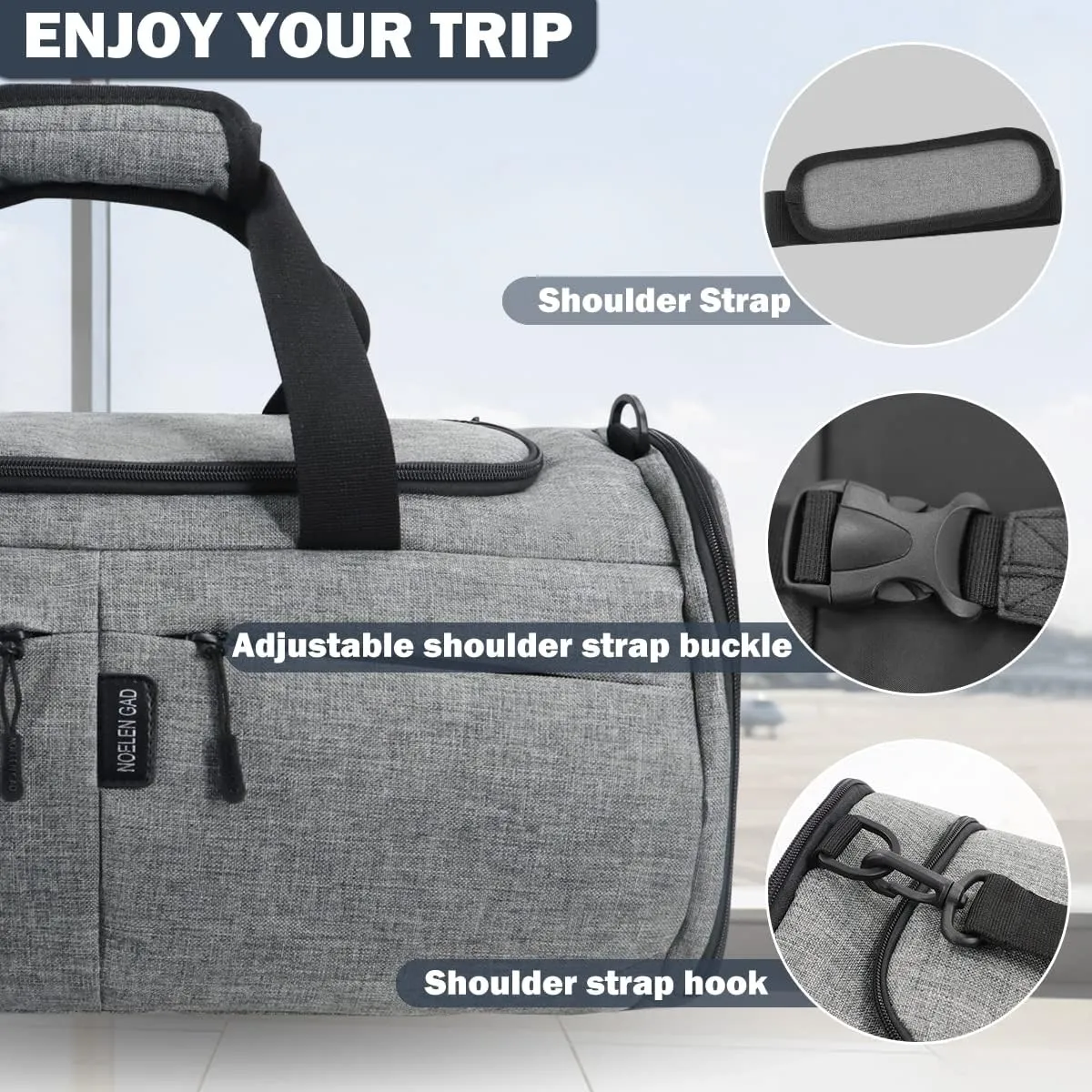 Travel Duffle Bag for men 50L Medium Sports Gym Bag with Dry wet separation Pocket & Shoes Compartment Weekender Overnight Backpack for Traveling Duffel Bag Backpack (Grey)