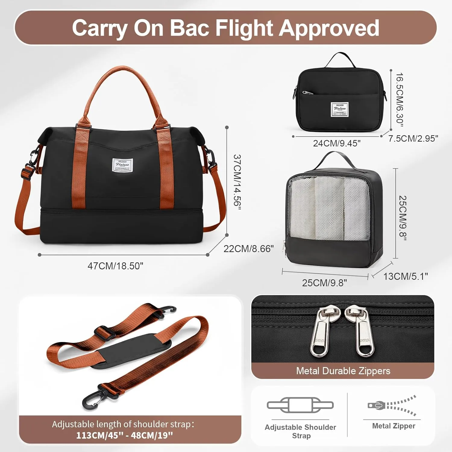 Travel Duffle Bag for Women,Weekender Overnight Bag with Shoe Compartment,Carry on Personal Item Travel Bag,3 Pcs Set