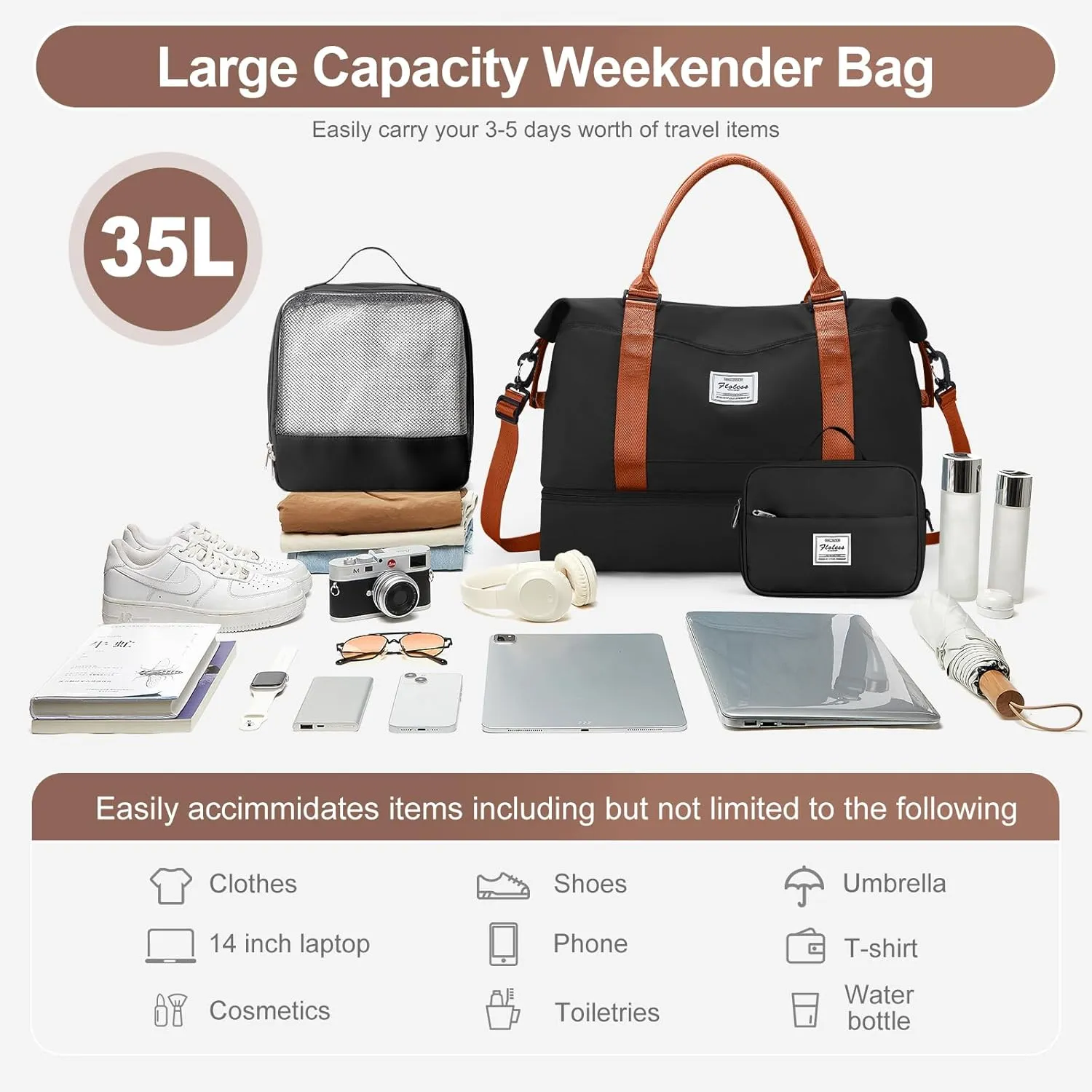 Travel Duffle Bag for Women,Weekender Overnight Bag with Shoe Compartment,Carry on Personal Item Travel Bag,3 Pcs Set