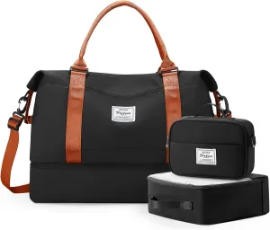 Travel Duffle Bag for Women,Weekender Overnight Bag with Shoe Compartment,Carry on Personal Item Travel Bag,3 Pcs Set
