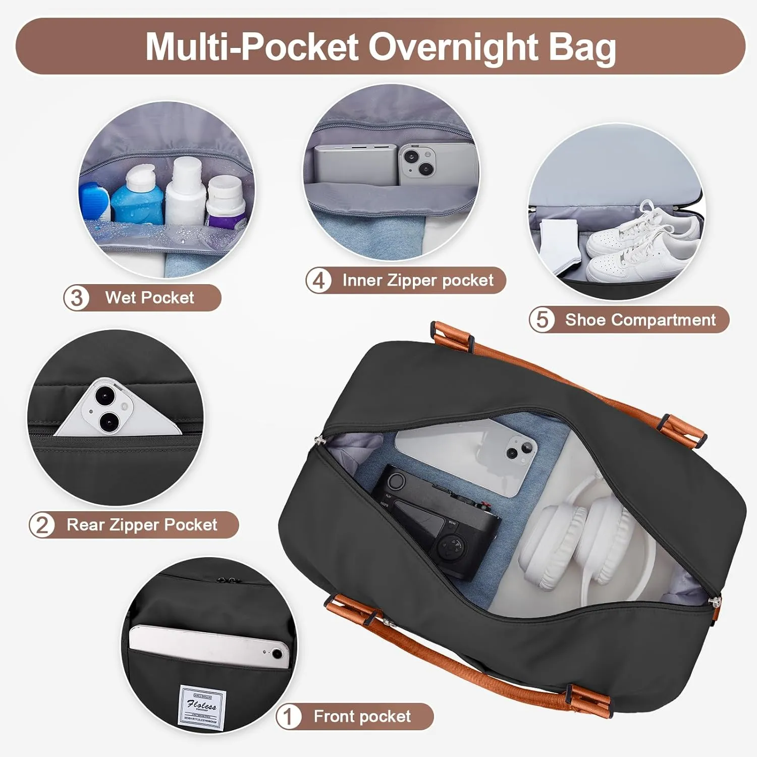 Travel Duffle Bag for Women,Weekender Overnight Bag with Shoe Compartment,Carry on Personal Item Travel Bag,3 Pcs Set