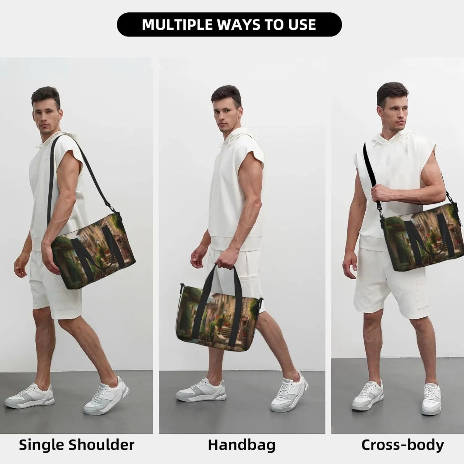 Travel Duffle Bag Weekender Bags for Men Women Adjustable Large Capacity Weekender Overnight Bag Carry On Tote Bags Waterproof Sport Gym Bag for Travel Yoga, Italy Tuscan, One Size