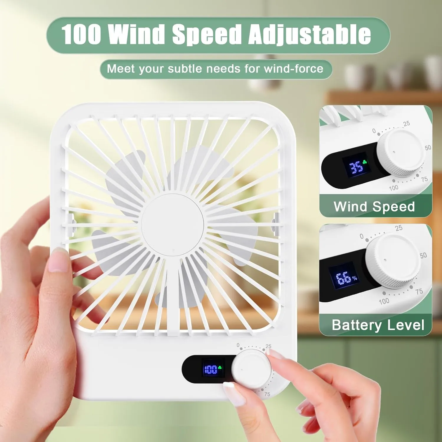 Travel Fan for Sleeping, 6.8" Small Portable Fan Rechargeable Battery Powered, 100 Speeds Personal Mini Desk Fan for Office Bedroom, Cruise Ship Beach Vocation Travel Essentials, White
